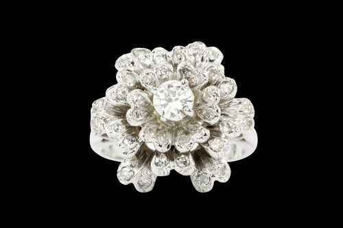 14K White Gold .37 CTR Diamond Flower Ring - Queen May