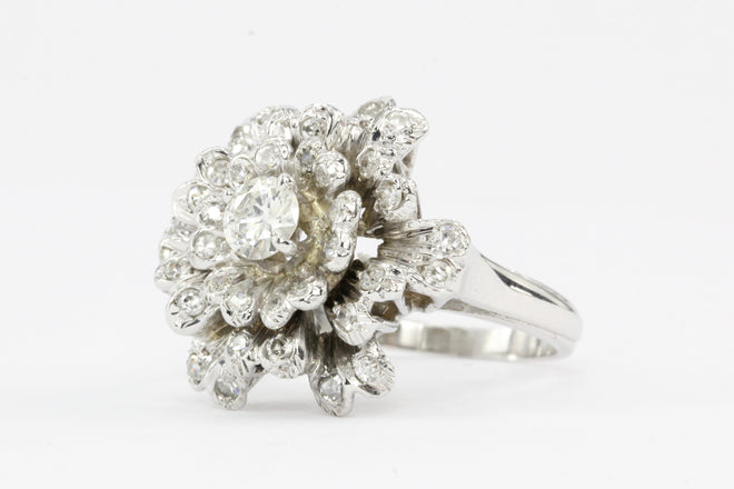 14K White Gold .37 CTR Diamond Flower Ring - Queen May