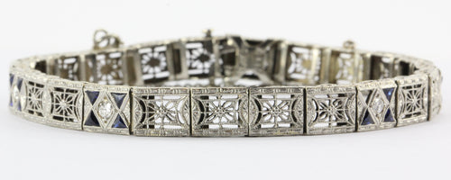 Antique Art Deco J.J. White Diamond & Sapphire Platinum & 14K Gold Bracelet - Queen May