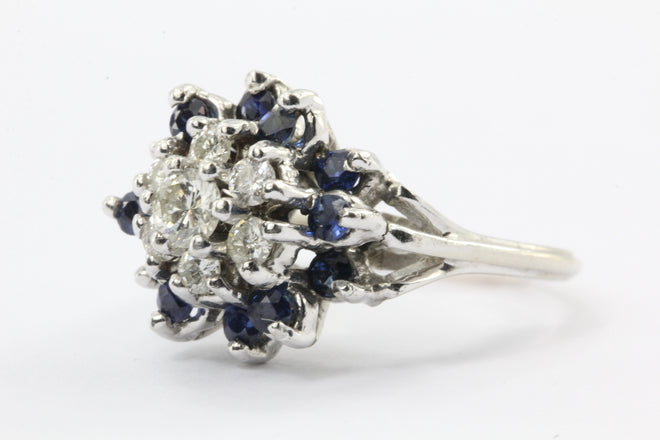 14K White Gold Diamond and Sapphire Cocktail Ring - Queen May