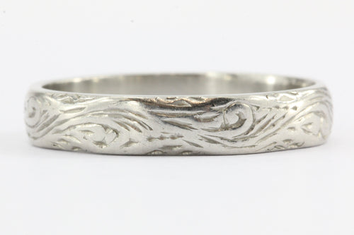 Art Nouveau Platinum Hand Etched Van Gogh "Starry Night" Wedding Band - Queen May