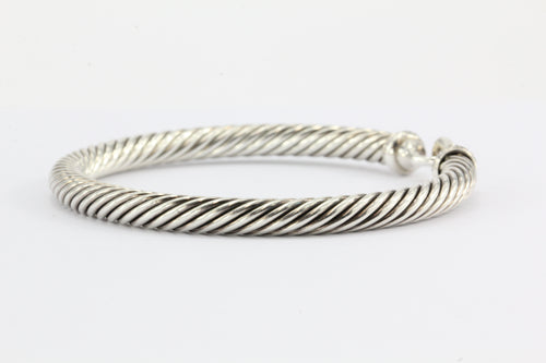 David Yurman Sterling Silver & Diamond Cable Bangle Bracelet 5mm - Queen May