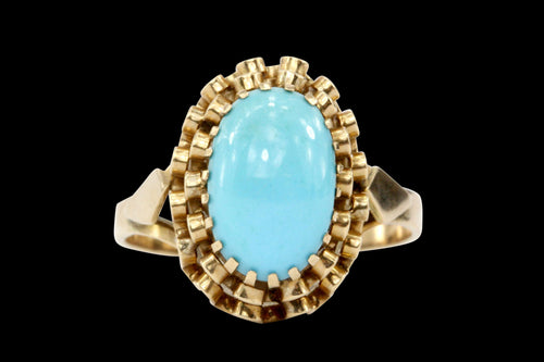 Retro 14K Gold 2 CT Persian Turquoise Ring - Queen May