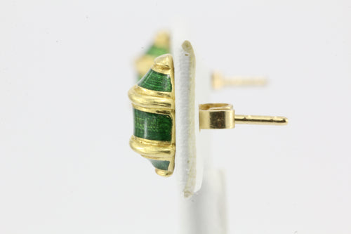 Tiffany & Co 18K Gold Green Enamel Schlumberger Olive Earring Studs - Queen May