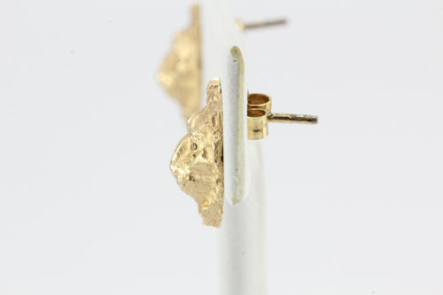 Vintage 14K Gold Roaring Lion w/ Diamond Eyes Earring Studs - Queen May
