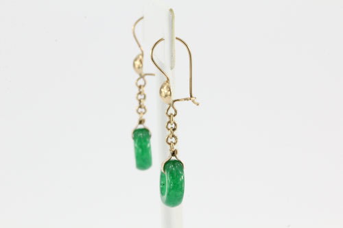 Art Deco Chinese 18K Gold & Green Jade Earrings c.1920 - Queen May