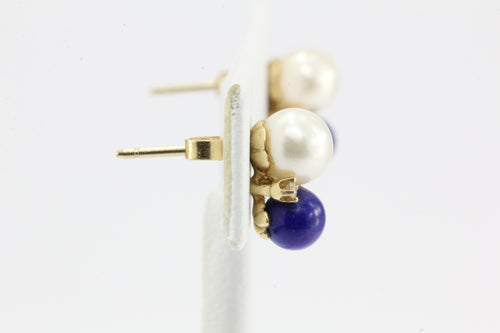 Vintage Tiffany & Co 14k Gold Pearl, Diamond & Lapis Earring Studs - Queen May