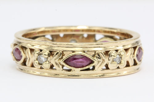 Retro 1943 WWII 14K Gold Diamond & Ruby Wedding Band - Queen May