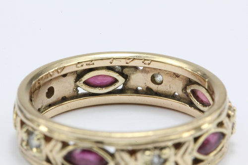 Retro 1943 WWII 14K Gold Diamond & Ruby Wedding Band - Queen May