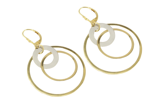 18K Yellow and White Gold Triple Hoop Dangle Earrings - Queen May