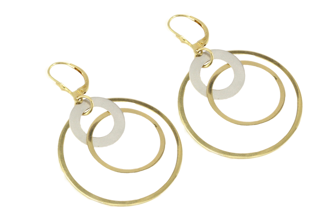 18K Yellow and White Gold Triple Hoop Dangle Earrings - Queen May