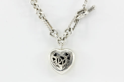 David Yurman Sterling Silver and 18K Yellow Gold Two Tone Cable Heart Figaro Necklace - Queen May