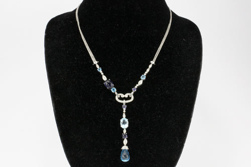 18K White Gold Blue Topaz, Tanzanite & Diamond Necklace - Queen May