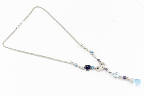 18K White Gold Blue Topaz, Tanzanite & Diamond Necklace - Queen May