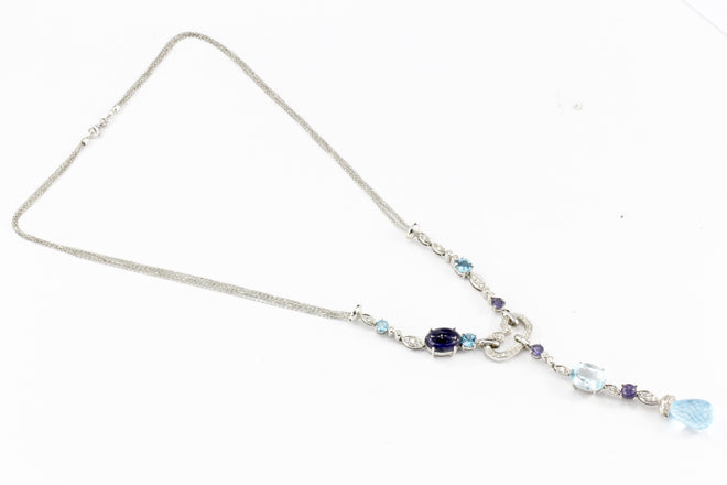 18K White Gold Blue Topaz, Tanzanite & Diamond Necklace - Queen May