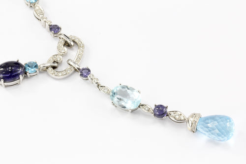 18K White Gold Blue Topaz, Tanzanite & Diamond Necklace - Queen May