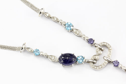 18K White Gold Blue Topaz, Tanzanite & Diamond Necklace - Queen May