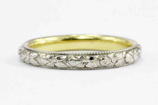 Antique 18K Gold Floral Motif Wedding Band by Hayden W. Wheeler & Company Size 6.5 - Queen May