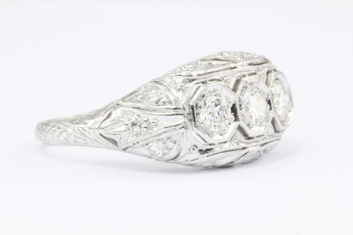 Art Deco Platinum Old European Cut Diamond 3 Stone Engagement Ring c.1920 - Queen May