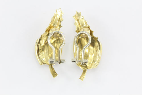 Vintage Mid Century Hollywood Regency 18K Gold & Sapphire Figural Leaf Earrings - Queen May