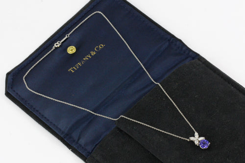 Tiffany & Co Victoria Collection Platinum Tanzanite & Diamond Pendant Necklace 16" - Queen May