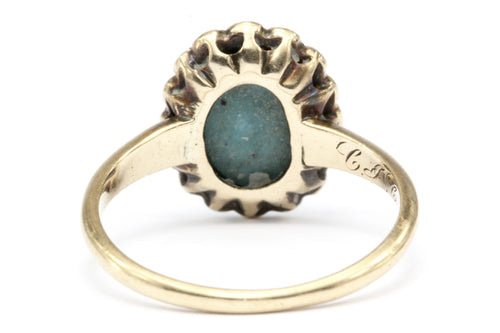 Victorian 10K Yellow Gold Turquoise & Seed Pearl Ring Size 4.75 - Queen May