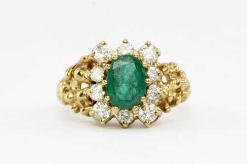 14K Yellow Gold .85 CT Natural Emerald with .50 CTW Diamond Halo Ring - Queen May