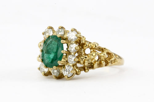 14K Yellow Gold .85 CT Natural Emerald with .50 CTW Diamond Halo Ring - Queen May