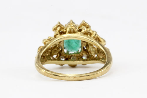 14K Yellow Gold .85 CT Natural Emerald with .50 CTW Diamond Halo Ring - Queen May