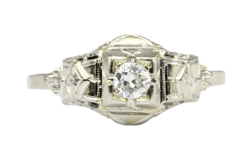 Art Deco 18K White Gold Diamond Engagement Ring Size 7.25 - Queen May