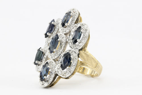 14K Yellow Gold 2.6 Blue Sapphires and Diamond Ring - Queen May