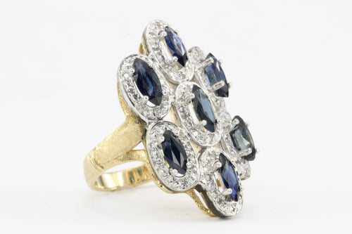 14K Yellow Gold 2.6 Blue Sapphires and Diamond Ring - Queen May