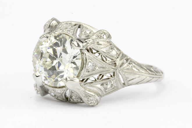 Art Deco Platinum 1.63 Ct Old European Cut EGL Certified Diamond Engagement Ring - Queen May