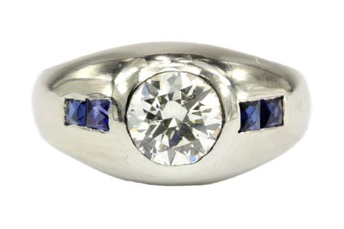 Art Deco 20K White Gold 1 CT Diamond & French Cut Gypsy Ring Size 6.25 - Queen May