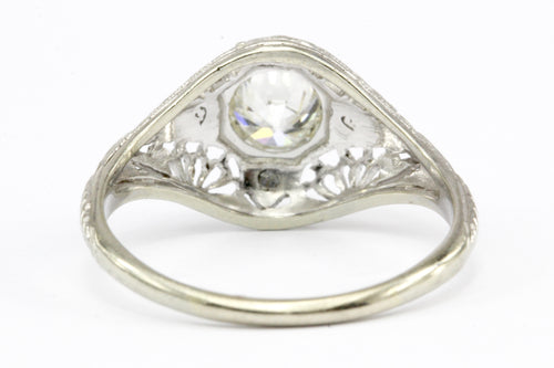 Art Deco 19K White Gold Diamond Filigree Engagement Ring Size 6.5 - Queen May