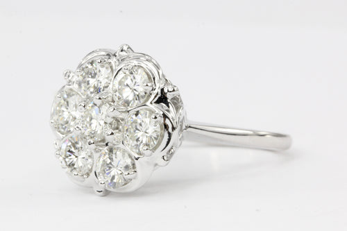 14K White Gold 1.5 CTW Diamond Flower Cluster Ring - Queen May