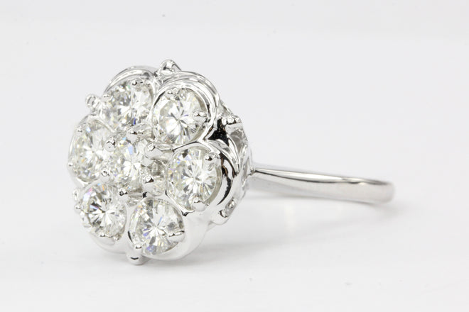 14K White Gold 1.5 CTW Diamond Flower Cluster Ring - Queen May