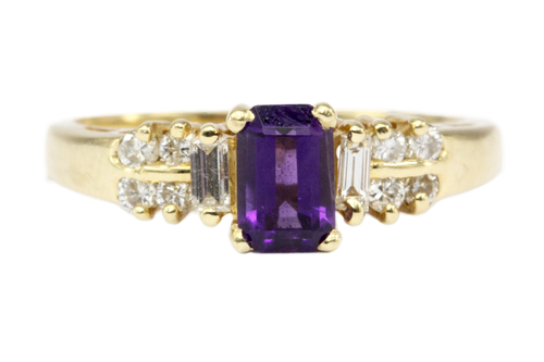 14K Yellow Gold .40 CT Amethyst and Diamond Ring Size 5.75 - Queen May
