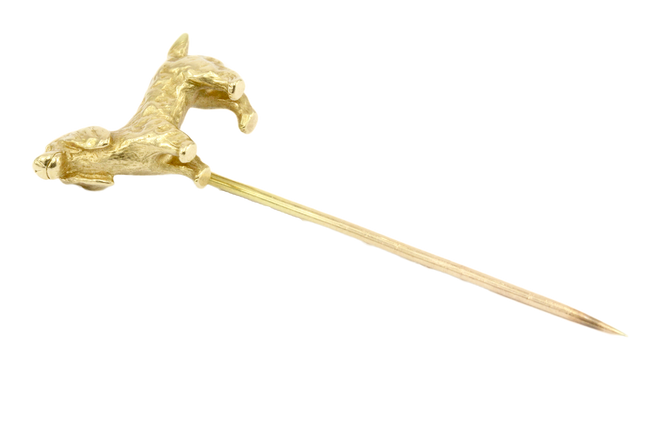 14K Yellow Gold Spaniel Dog Stick Pin - Queen May