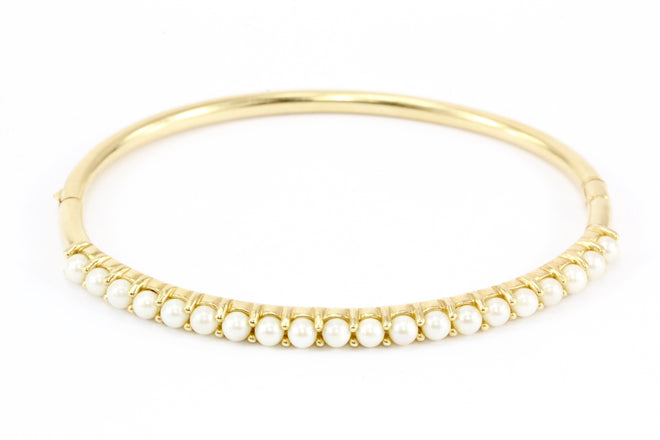 14K Yellow Gold 3.2mm Pearl Bangle Bracelet - Queen May