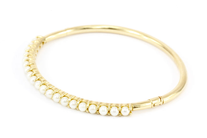 14K Yellow Gold 3.2mm Pearl Bangle Bracelet - Queen May