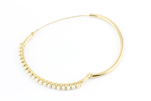 14K Yellow Gold 3.2mm Pearl Bangle Bracelet - Queen May