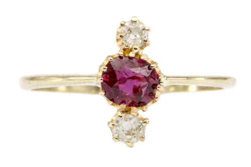 Victorian 18K Natural Ruby and Old Mine Cut Diamond Ring Conversion Size 7 - Queen May