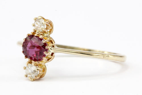 Victorian 18K Natural Ruby and Old Mine Cut Diamond Ring Conversion Size 7 - Queen May