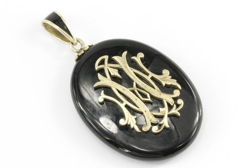 Victorian Sterling Silver & Onyx Monogrammed Letter H Locket - Queen May