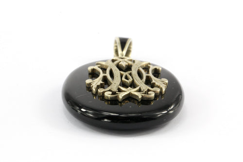 Victorian Sterling Silver & Onyx Monogrammed Letter H Locket - Queen May