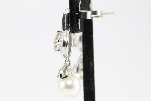 Retro Platinum 2.35CTW Diamond and Pearl Drop Earrings - Queen May
