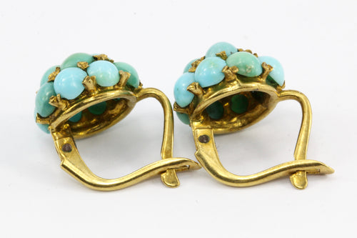 Victorian 18K Yellow Gold Persian Turquoise Drop Earrings - Queen May