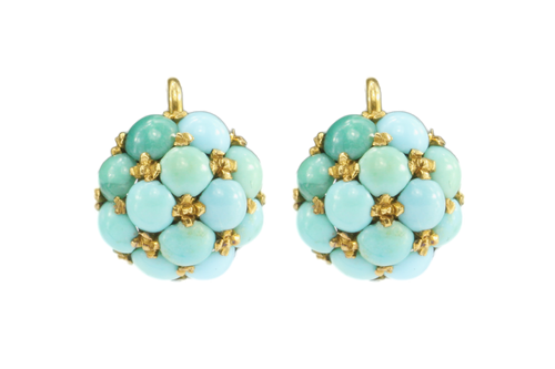Victorian 18K Yellow Gold Persian Turquoise Drop Earrings - Queen May