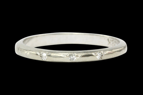 18K White Gold Art Deco Wedding Band with 3 Single Cut Diamonds - Queen May